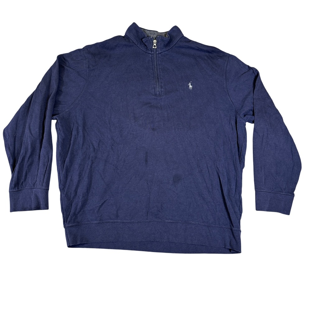 Polo Ralph Lauren Mens Navy Blue Quarter Zip Pullover Pony Logo Sweater XL